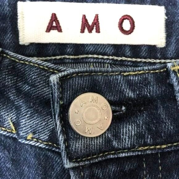 AMO Jeans BABE Button Fly Cropped Raw Hem Denim Blue Cotton Stretch Women's 26 - Picture 11 of 15